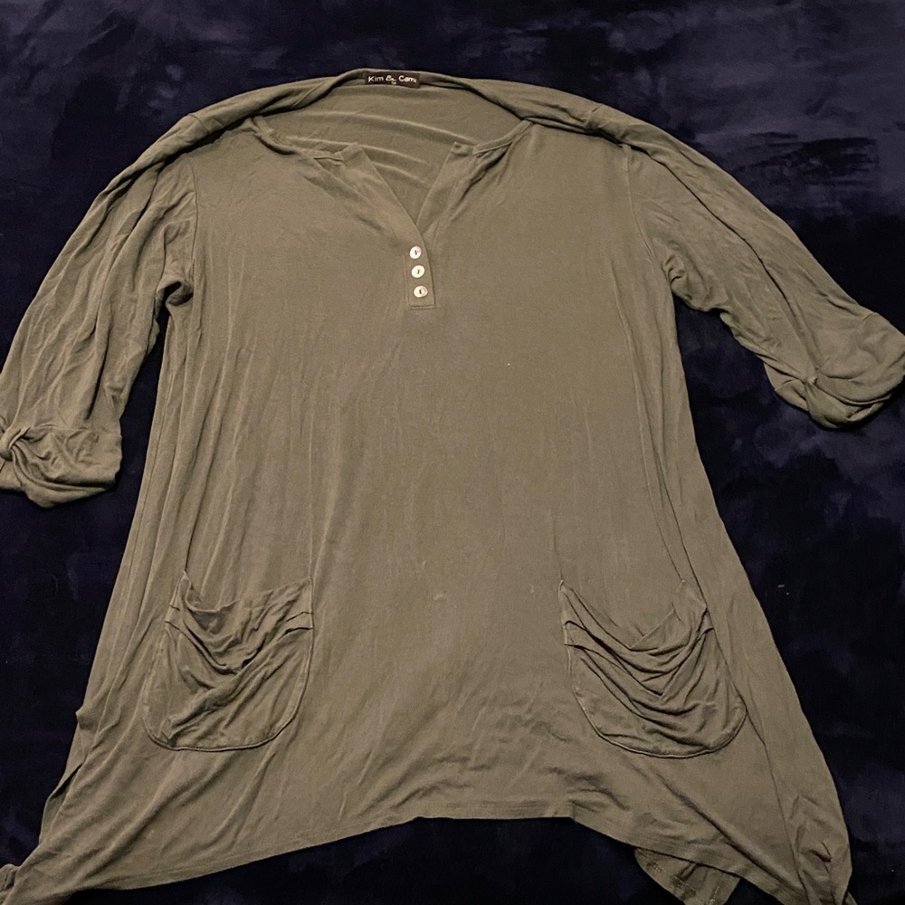 Kim & Cami Olive Tunic with Button Detail